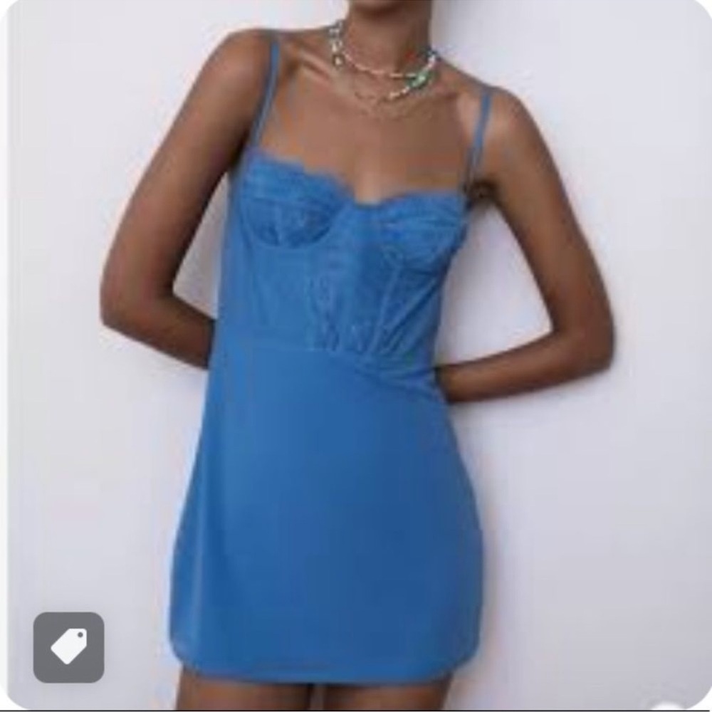 NWT Urban Outfitters Brenna Bustier Dress Blue Size Large